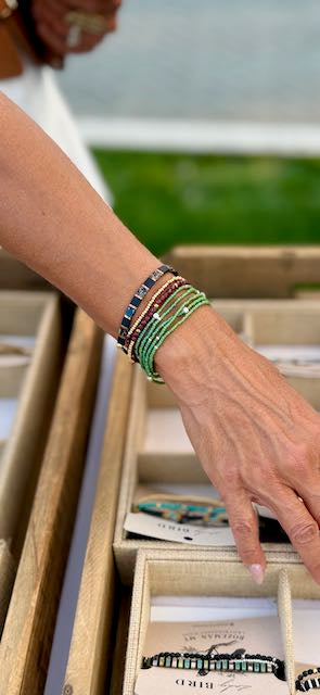 Frosty Leafy Green Shimmer & Gold Beaded Wrap Bracelet - Handmade Boho Jewelry