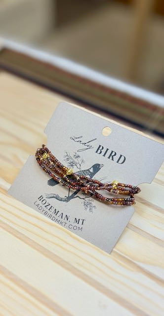 Mixed Autumn Reds Seed Bead Boho Wrap Bracelet - Handcrafted Beaded Jewelry