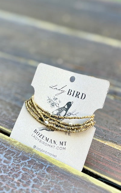 Speckled Beige With Silver or Gold Stretchy Boho-Style Beaded Wrap Bracelet/Necklace