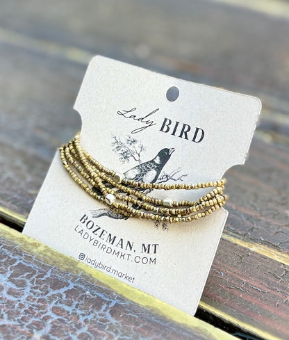 Speckled Beige With Silver or Gold Stretchy Boho-Style Beaded Wrap Bracelet/Necklace