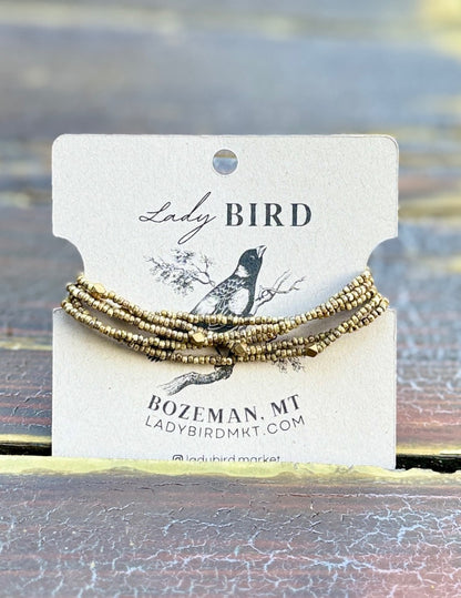 Speckled Beige With Silver or Gold Stretchy Boho-Style Beaded Wrap Bracelet/Necklace