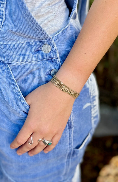 Speckled Beige With Silver or Gold Stretchy Boho-Style Beaded Wrap Bracelet/Necklace
