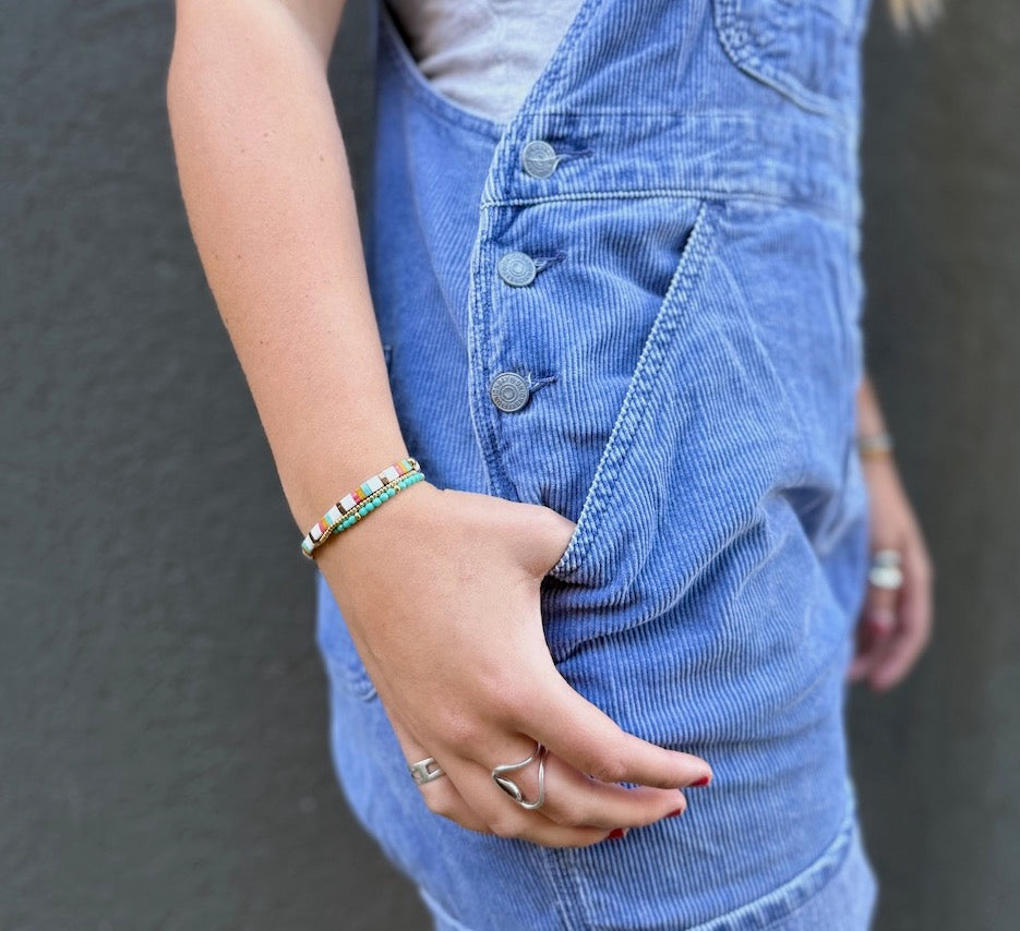 Retro Rainbow Mix Miyuki Tila Bead Bracelet Set with Czech Glass Wrap