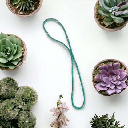 Simply Delicate Turquoise Seed Bead Stretchy Necklace with Corrugated Silver Beads
