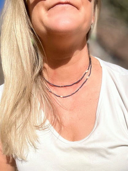 Navy Blue 2-in-1 Seed Bead & Freshwater Pearl Bracelet/Necklace