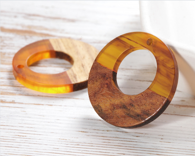 Walnut Wood & Amber Resin Hoop Earrings