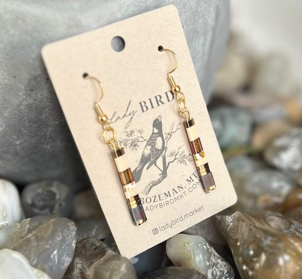 Autumn Hues with Gold or Silver Tila Bead Dangle Earrings