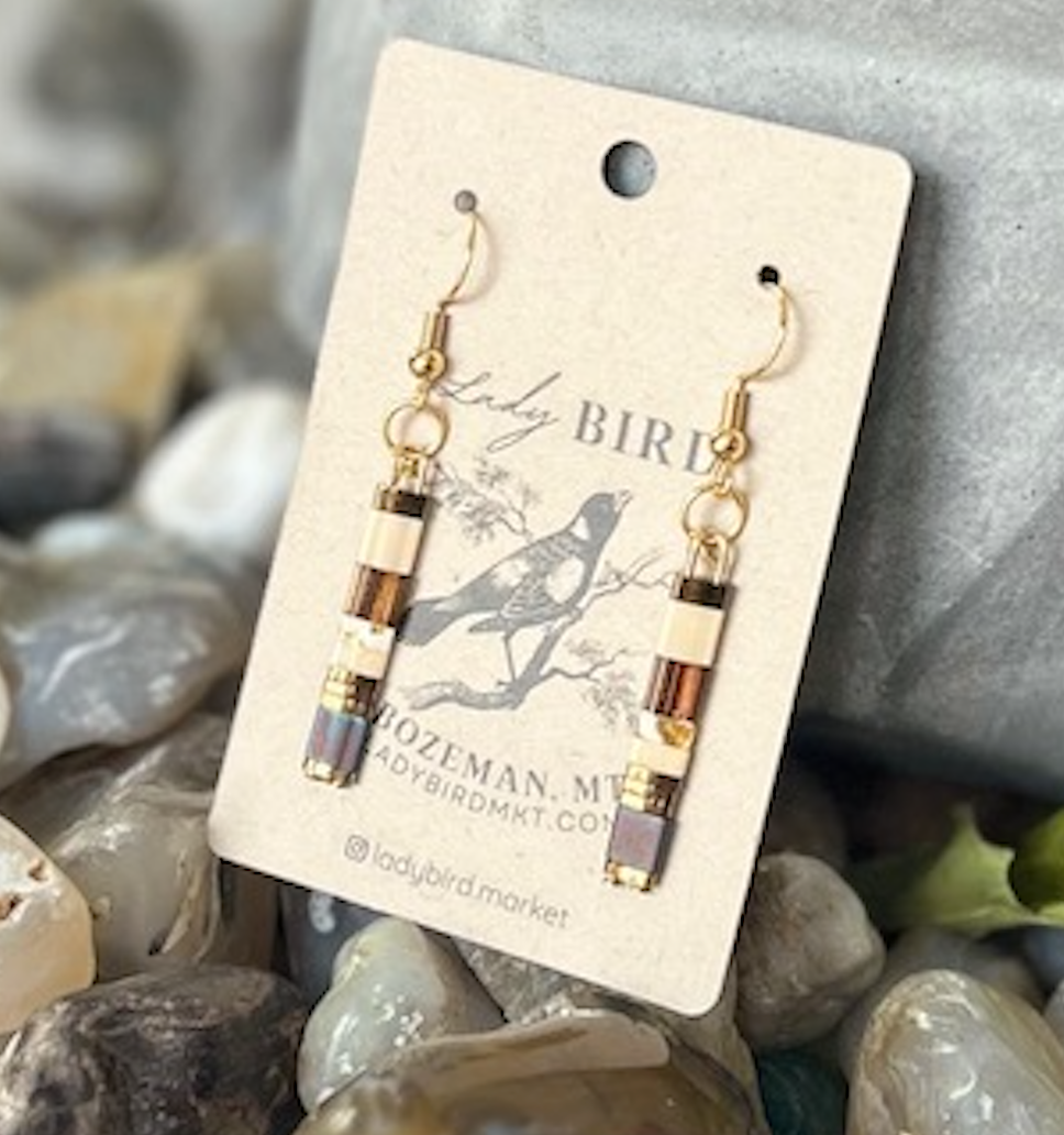 Autumn Hues with Gold or Silver Tila Bead Dangle Earrings