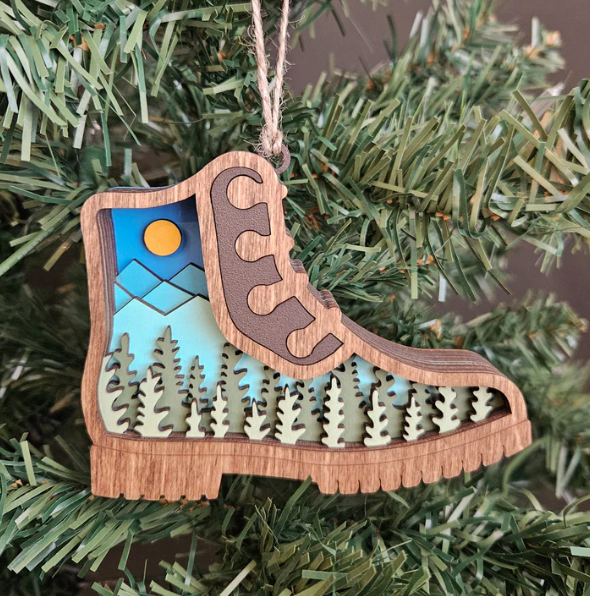 3D Hiking Boot Hanging Christmas Tree Ornament, Large