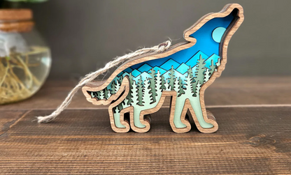 3D Wolf Hanging Christmas Tree Ornament