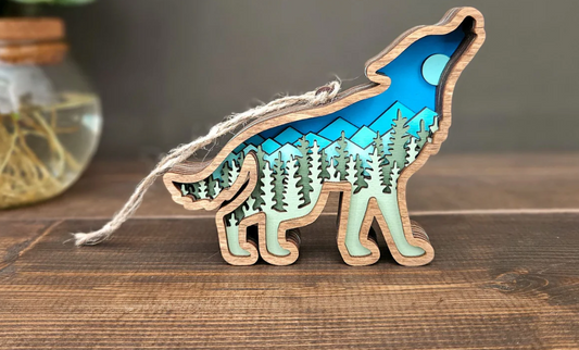 3D Wolf Hanging Christmas Tree Ornament