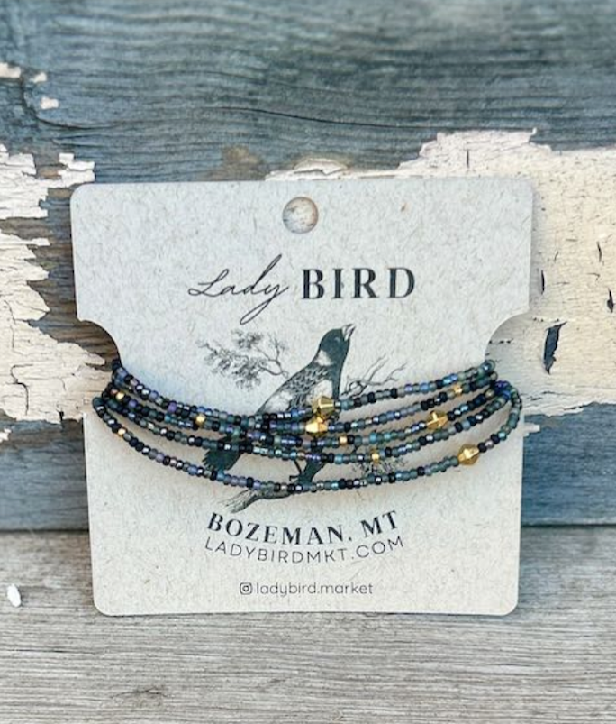 Midnight Shimmery Black & Seed Bead Bracelet/Necklace - Gold or Silver
