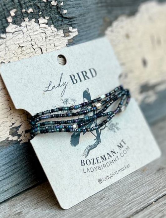 Midnight Shimmery Black & Seed Bead Bracelet/Necklace - Gold or Silver
