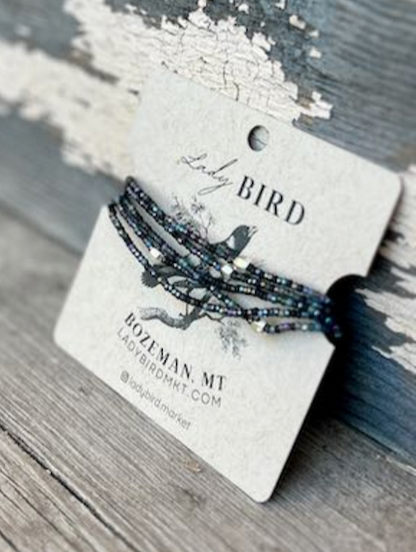Midnight Shimmery Black & Seed Bead Bracelet/Necklace - Gold or Silver
