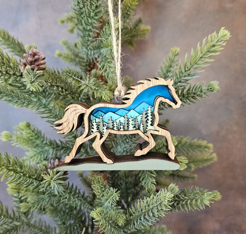 3D Wood Horse Christmas Tree Ornament