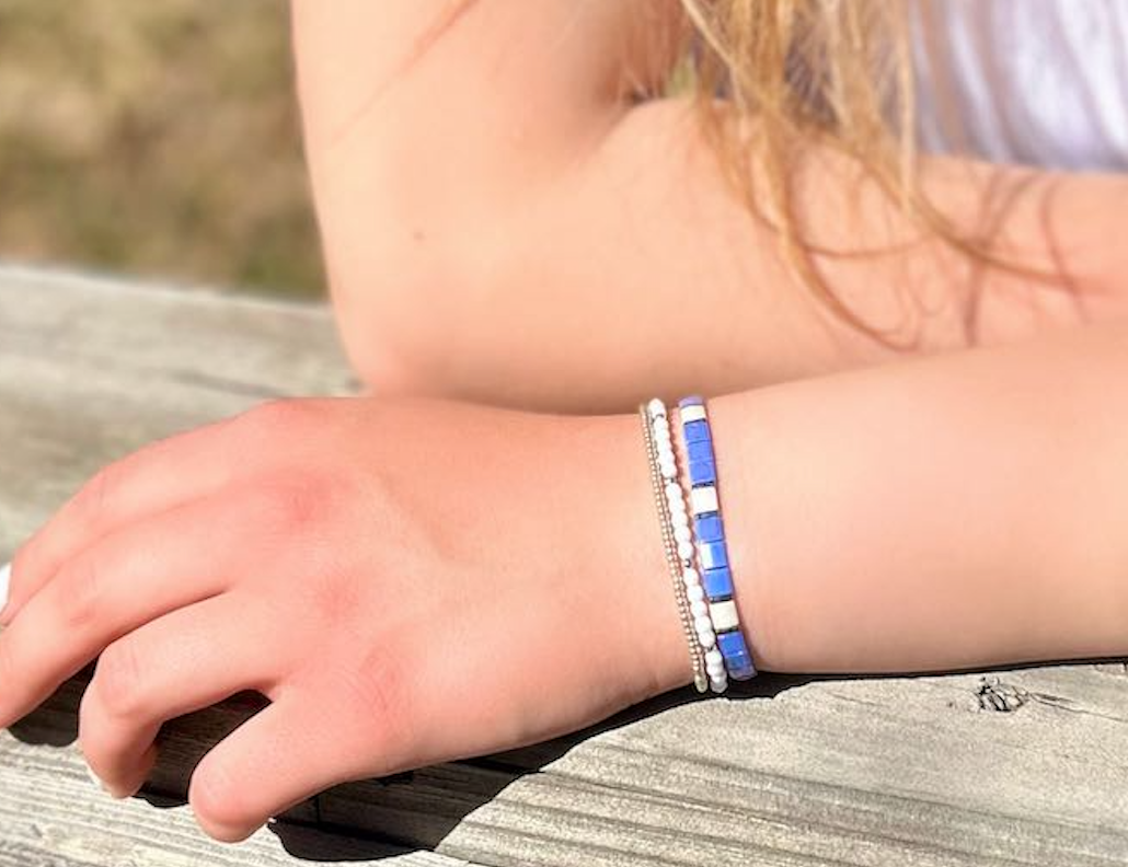 Cornflower Blue & White Tila Bead Stacked Bracelet Set