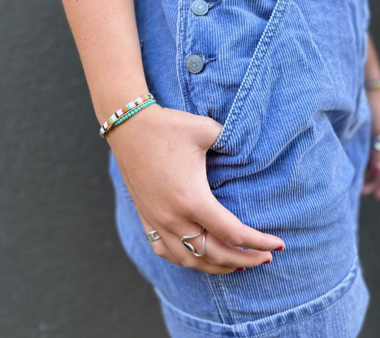 Retro Rainbow Mix Miyuki Tila Bead Bracelet Set with Czech Glass Wrap