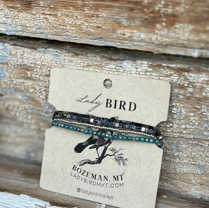 Marbled Black & Teal Tila Bead Stacked Bracelet Set