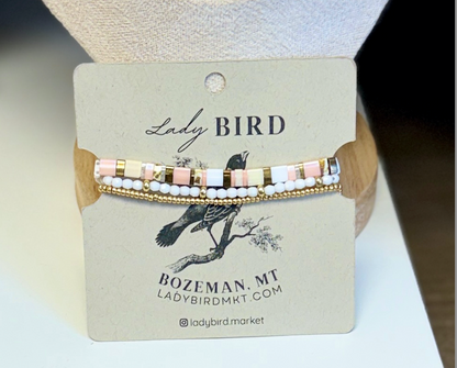 Soft Rose Gold or Silver Stretchy Tila Bead Bracelet Stack