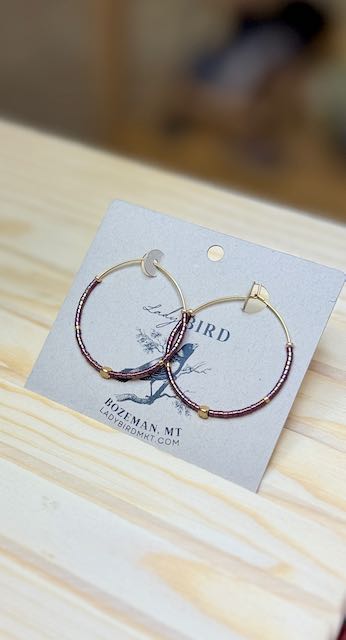 Shimmery Purple and Gold or Silver Boho Seed Beaded Hoop Earrings
