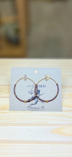 Shimmery Purple and Gold or Silver Boho Seed Beaded Hoop Earrings