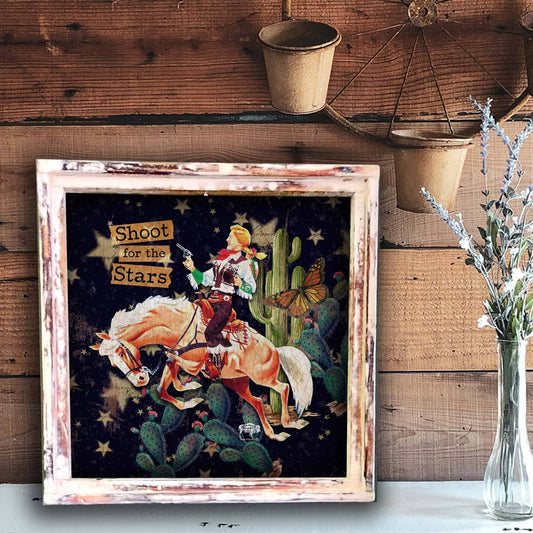 "Shoot for the Stars" Square Framed Western Theme Artwork