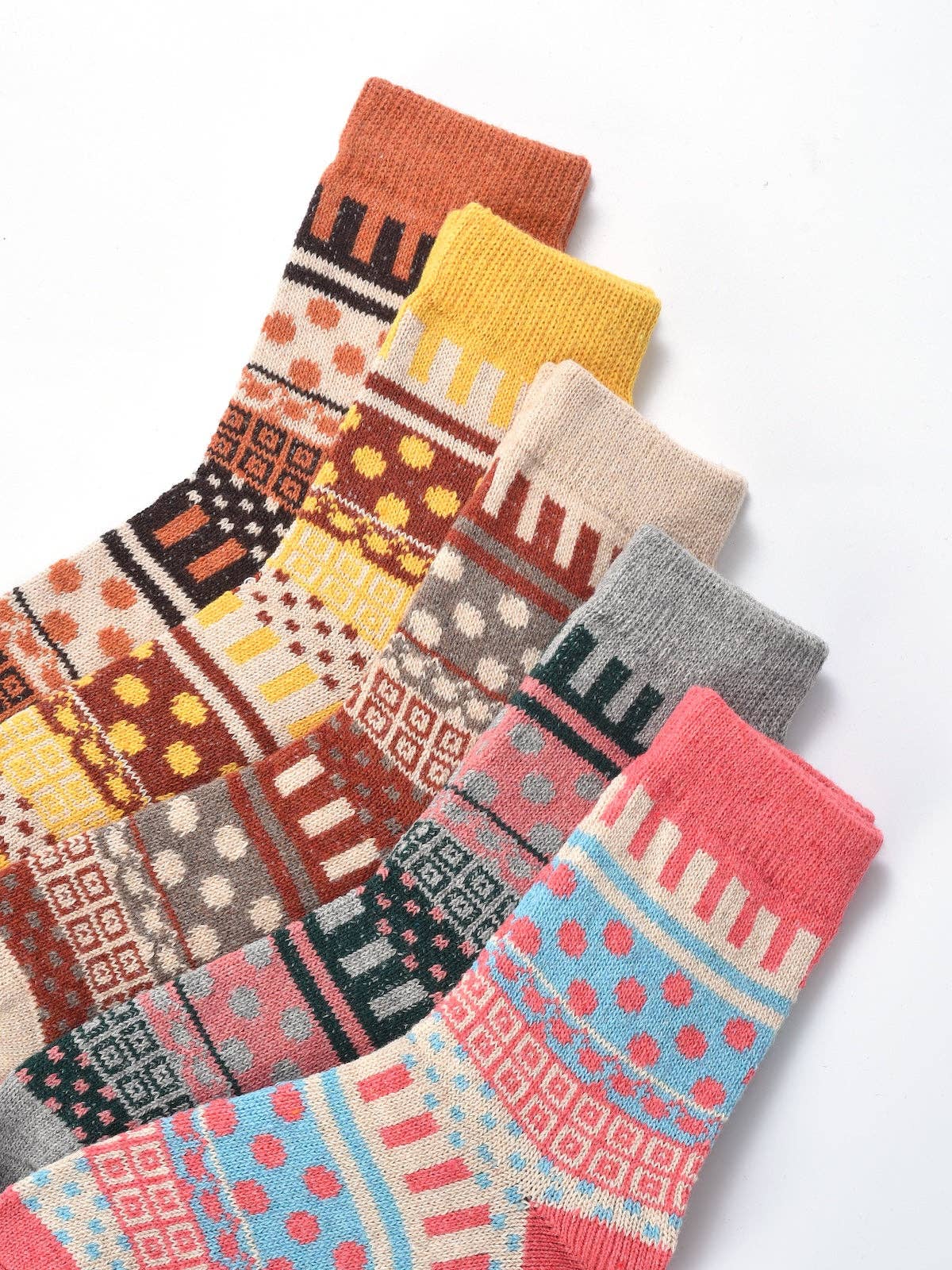 Rufia - 5 Pairs Bohemian Wool-Blend Socks Set: 7028 / ONE SIZE