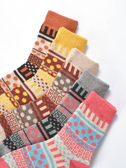 Rufia - 5 Pairs Bohemian Wool-Blend Socks Set: 7028 / ONE SIZE