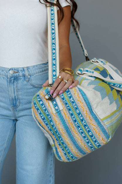 Cream, Blue & Lime Western Duffel