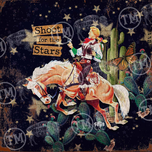 "Shoot for the Stars" Square Framed Western Theme Artwork