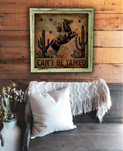 Can't be Tamed Cowgirl Square Framed Retro Western Theme Artwork