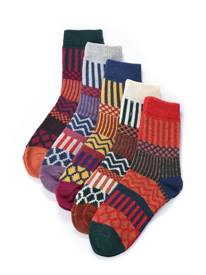 Rufia - 5 Pairs Bohemian Wool-Blend Socks Set: 7028 / ONE SIZE