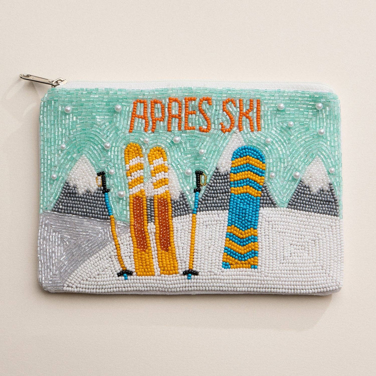 Seed Beaded Alpine Ski Coin Pouch | Winter Resort Coin Pouch: MT / ONE