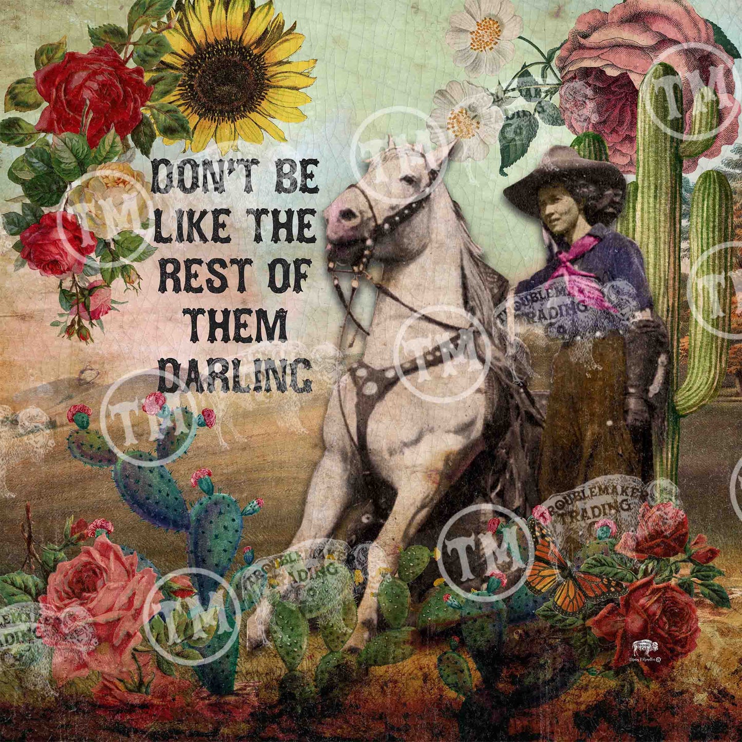"Don't be like the Rest of Them Darling" Square Retro Western Themed Artwork