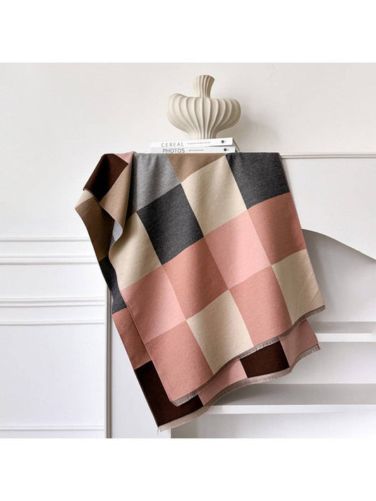Shades of Pink, Cream & Grey Plaid Scarvii Warm Scarf & Shawl