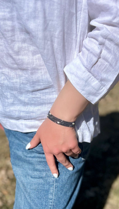 Steel Grey 2-in-1 Seed Bead & Freshwater Pearl Bracelet/Necklace