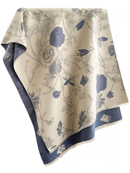 Blue & Creamy White Reversible Vintage Scarvii Floral Print Scarf & Shawl
