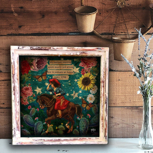 "Restless Roaming Spirit" Cowgirl  Square Artwork: Extra Small - 10"