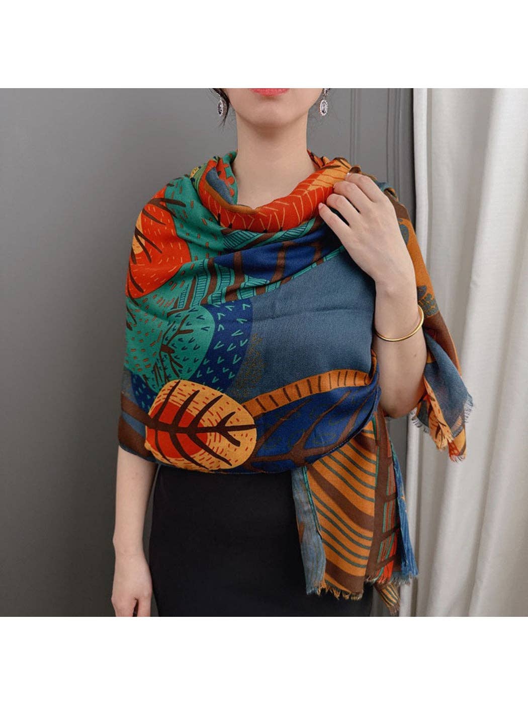 Scarvii - Abstract Botanical Patchwork Scarf: Black