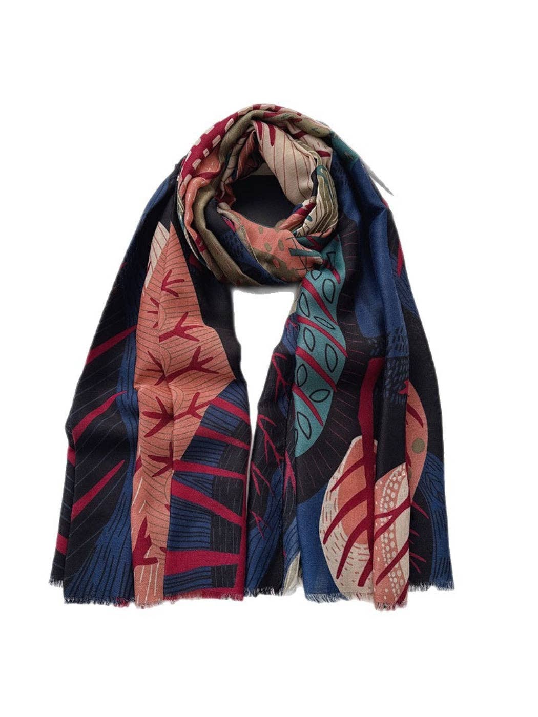 Scarvii - Abstract Botanical Patchwork Scarf: Black