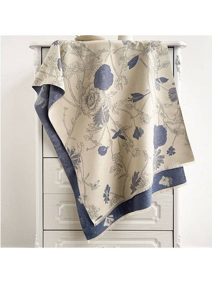 Scarvii - Reversible Botanical Jacquard Shawl: Blue