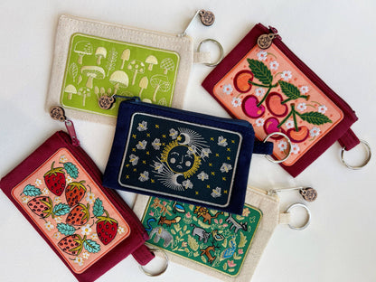 Wildlife embroidered zipper keyring pouch wallet