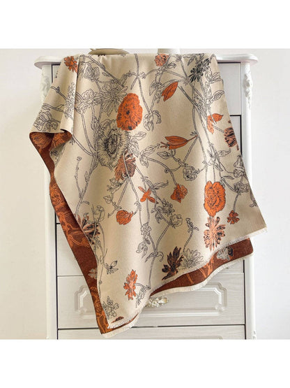 Scarvii - Reversible Botanical Jacquard Shawl: Blue