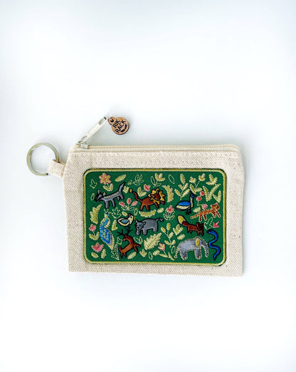 Wildlife embroidered zipper keyring pouch wallet