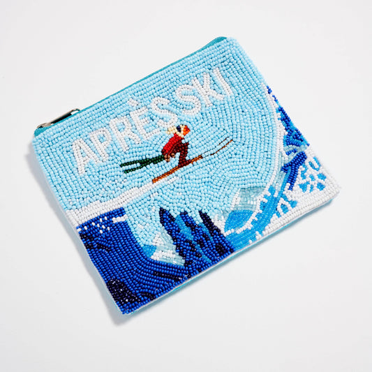 Seed Beaded Skier Coin Pouch | Après Ski Zip Pouch: MT / ONE