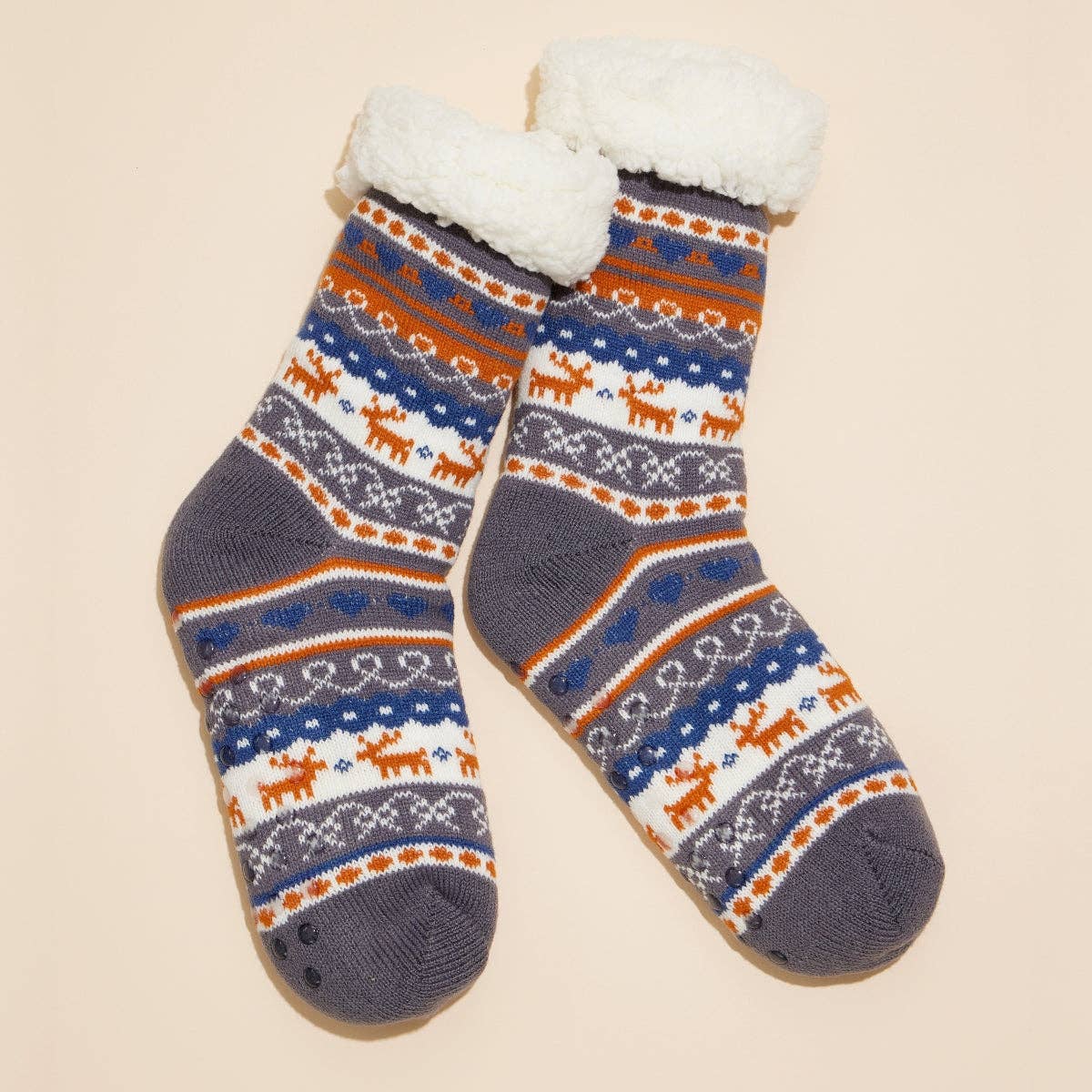 Christmas Reindeer Sherpa-Lined Cozy Socks | Assorted Pack of 4: Gray / One / 4DS98010