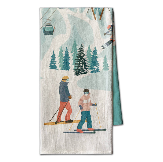 Whimsical Ski Flour Sack Kitchen Towel