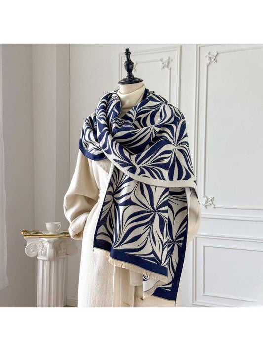 Grey & Creamy White Plush Reversible Scarvii Floral Print Scarf & Shawl