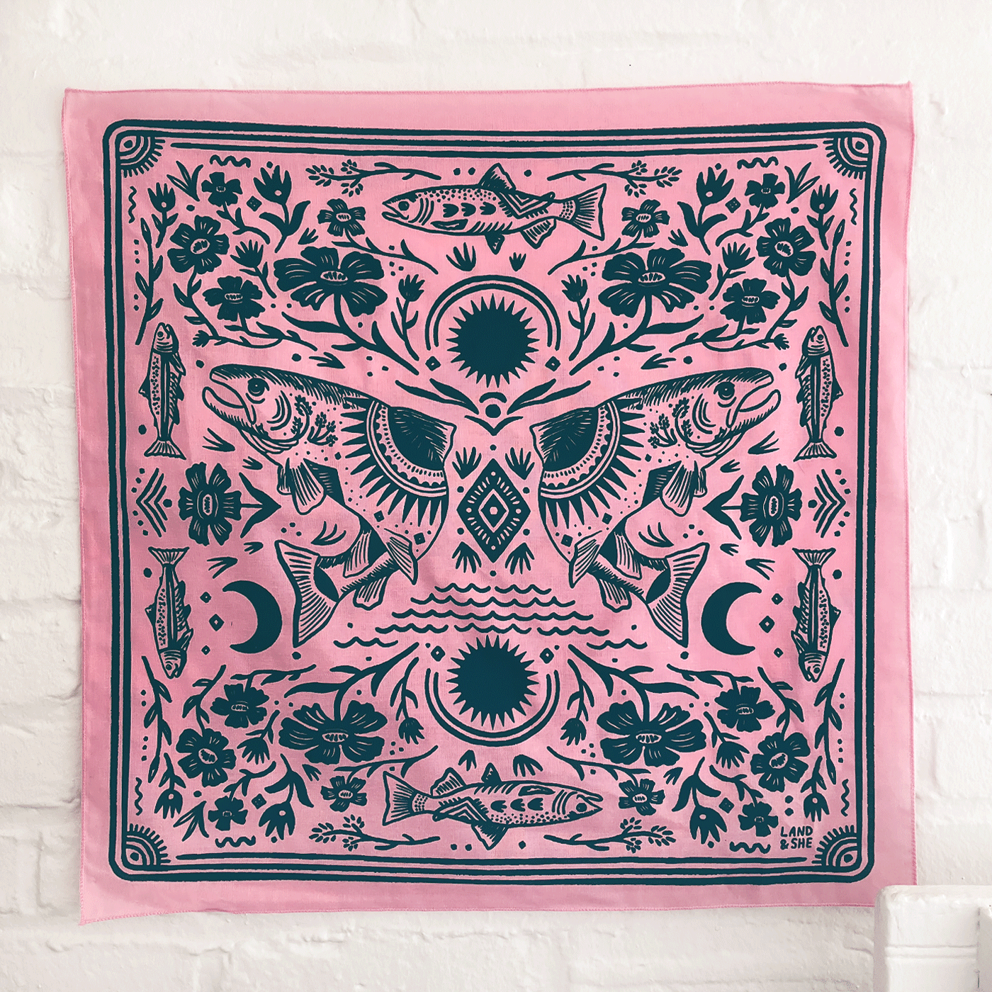 Salmon In Spring Bandana: 21x21 inches