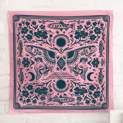 Salmon In Spring Bandana: 21x21 inches